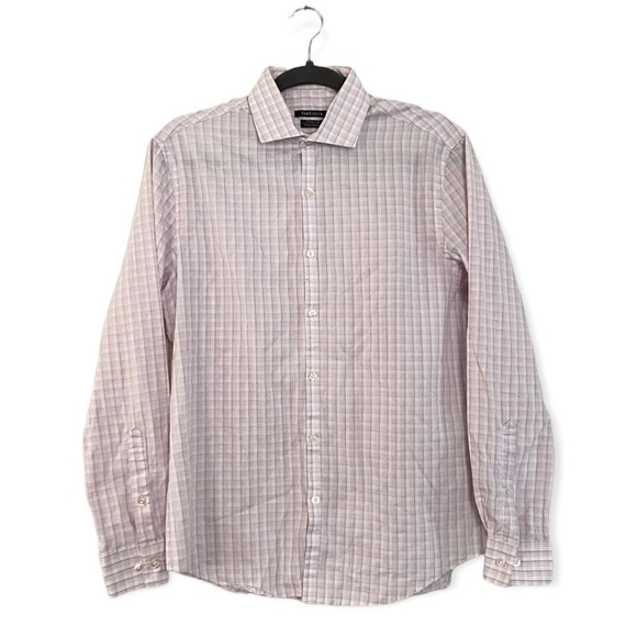 Van Heusen Extra Slim Pink Gray Checked Plaid Dress Shirt Button Down 15/15.5 - Picture 1 of 8